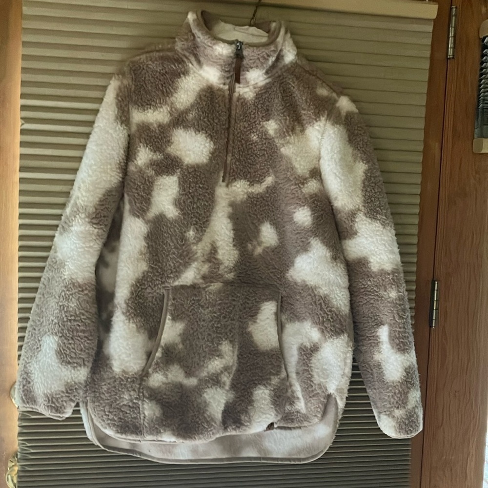 LIV OUTDOOR SHERPA Women’s Tan/White Quarter Zip Jacket Size XL Good preowned